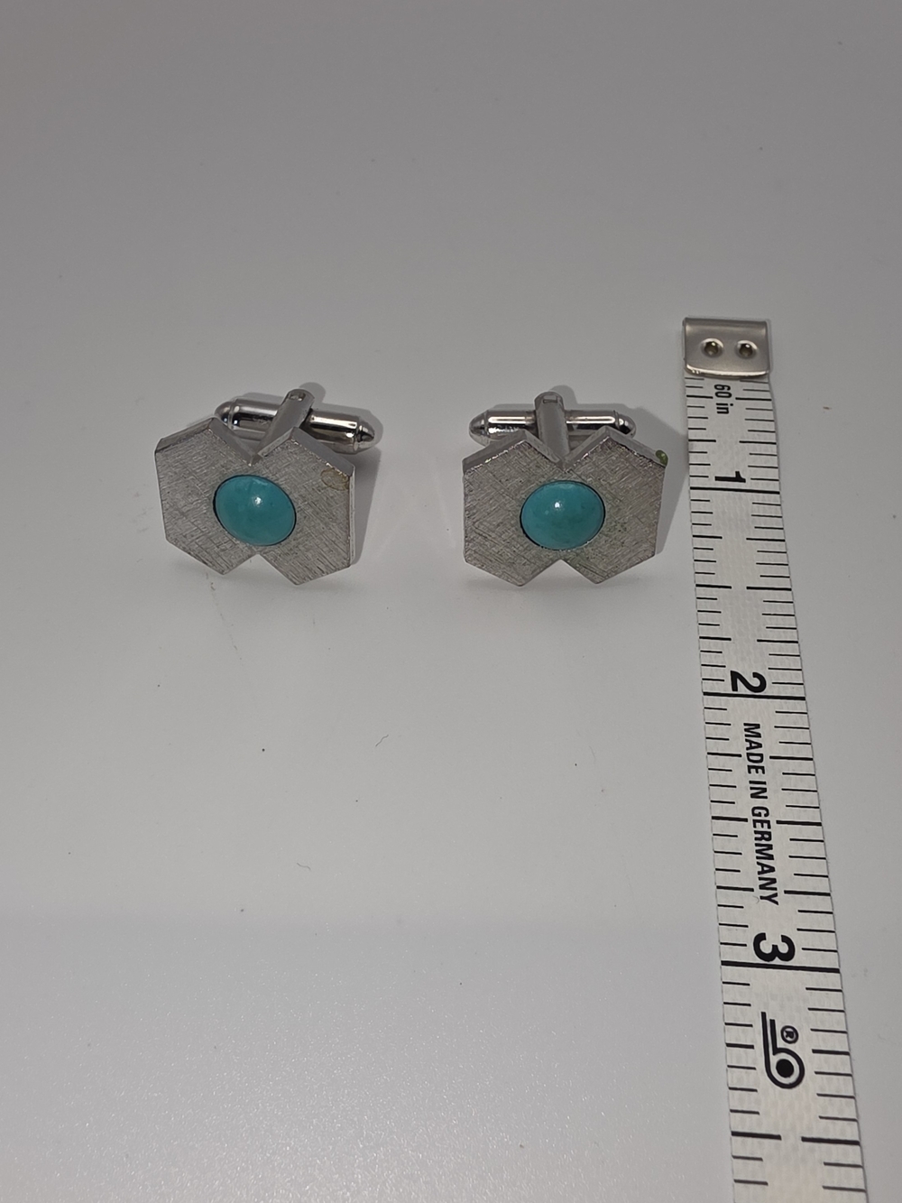 Dante Silver-Tone Hexagon Cuff Links with Turquoise Center